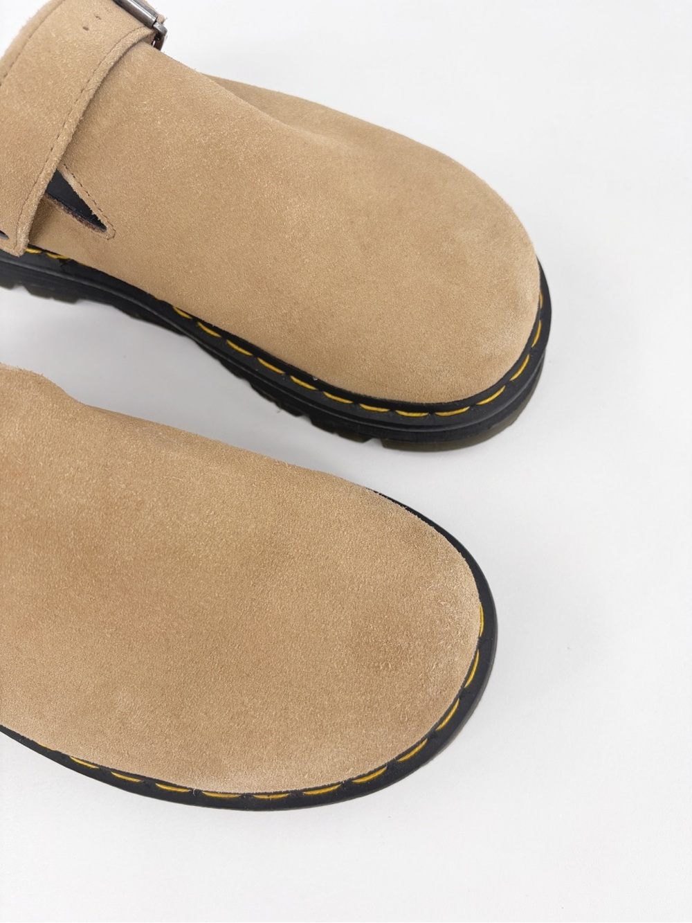 DR. MARTENS Zebzag Tan Suede Platform Mules Clogs 10 - Picture 6 of 16